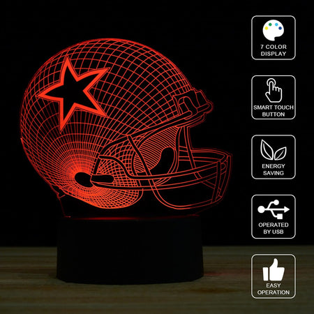 3D Illusion Night Light Desk Lamp, 7 Colors Auto Gradual Changing USB Powered LED Lights with Touch Switch for Kids Gifts Home Decoration (Baseball Helmet)