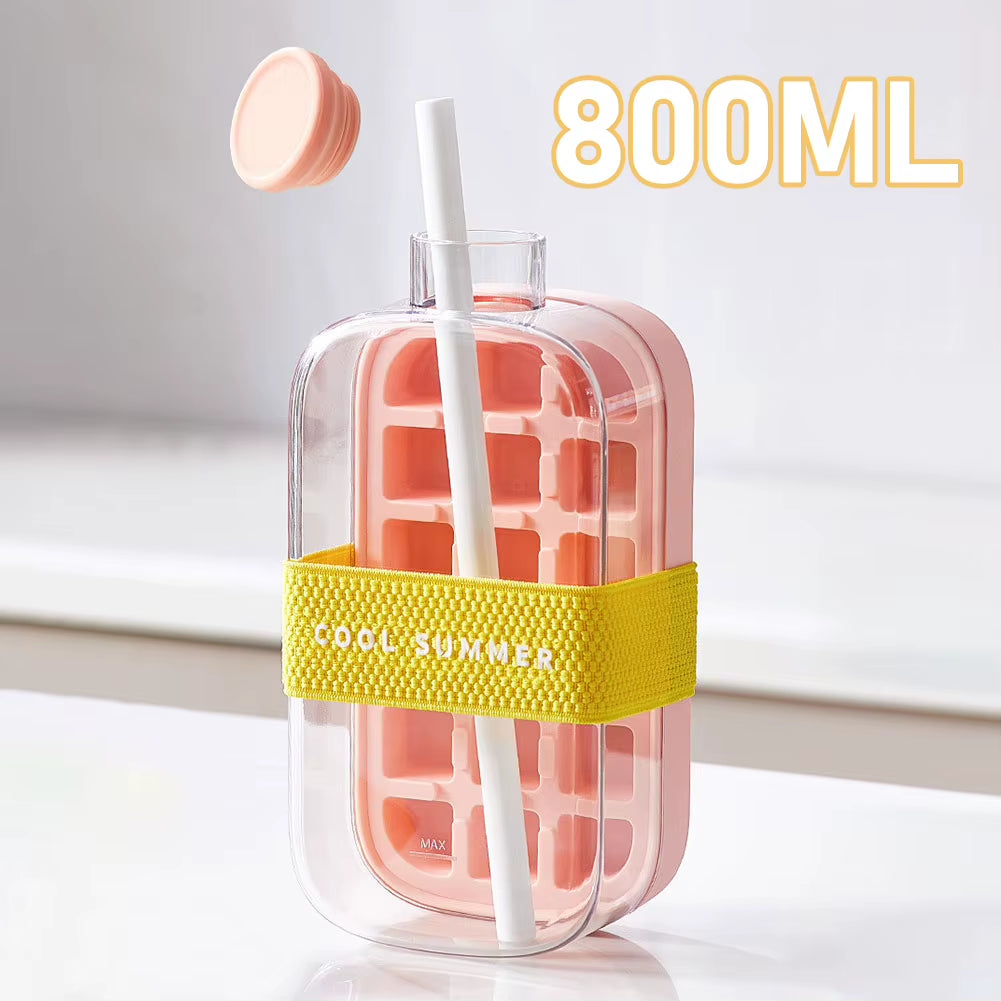 Chillsip Bottle Set – Stylish Water Bottle with Straw & Zero-Contact Ice Cube Tray