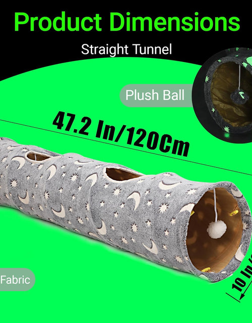 Load image into Gallery viewer, Cat Tunnel Tube with Plush Ball Toys Collapsible Self-Luminous Photoluminescence, for Small Animals Pets Bunny Rabbits, Kittens, Ferrets,Puppy and Dogs Grey Moon Star
