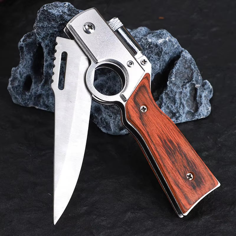 AK47 Tactical Folding Knife – Multi-Purpose Survival Blade with LED Light & Nylon Sheath