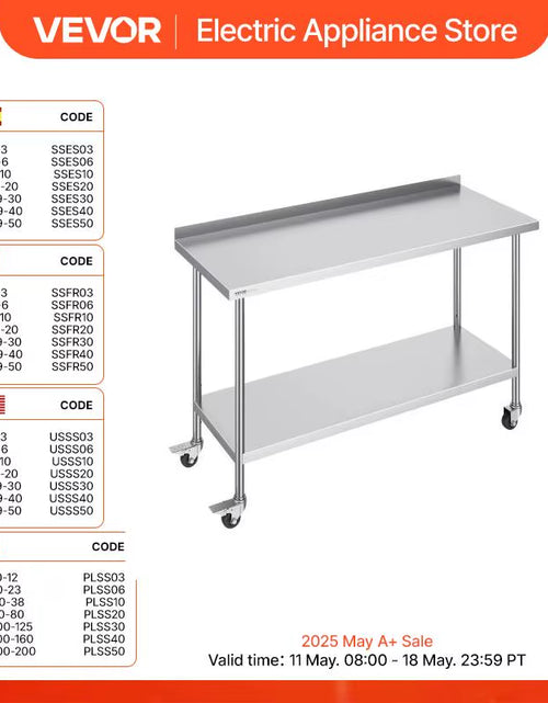 Load image into Gallery viewer, Stainless Steel Work Table Commercial Food Prep Worktable with Casters Heavy Duty Prep Worktable for Restaurant Home Hotel
