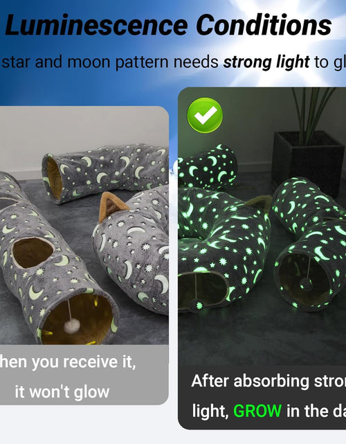 Load image into Gallery viewer, Cat Tunnel Tube with Plush Ball Toys Collapsible Self-Luminous Photoluminescence, for Small Animals Pets Bunny Rabbits, Kittens, Ferrets,Puppy and Dogs Grey Moon Star

