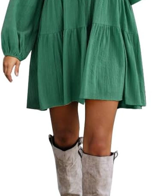 Load image into Gallery viewer, Long Sleeve Shift Tunic Dress Ruffle Swing Babydoll Juniors Mini Ruffle Dress with Pockets
