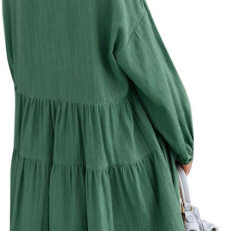 Long Sleeve Shift Tunic Dress Ruffle Swing Babydoll Juniors Mini Ruffle Dress with Pockets