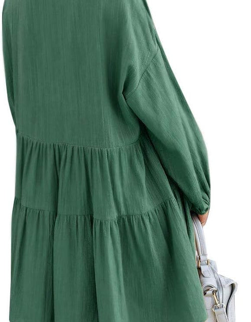 Load image into Gallery viewer, Long Sleeve Shift Tunic Dress Ruffle Swing Babydoll Juniors Mini Ruffle Dress with Pockets

