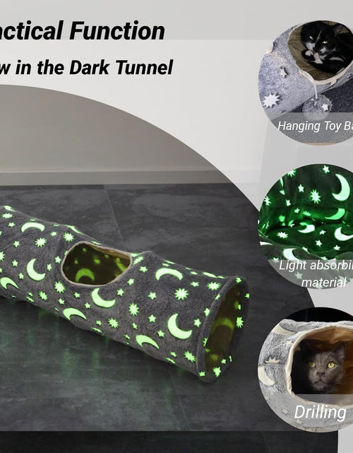 Load image into Gallery viewer, Cat Tunnel Tube with Plush Ball Toys Collapsible Self-Luminous Photoluminescence, for Small Animals Pets Bunny Rabbits, Kittens, Ferrets,Puppy and Dogs Grey Moon Star
