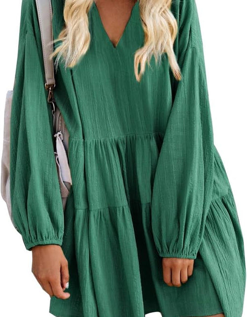 Load image into Gallery viewer, Long Sleeve Shift Tunic Dress Ruffle Swing Babydoll Juniors Mini Ruffle Dress with Pockets
