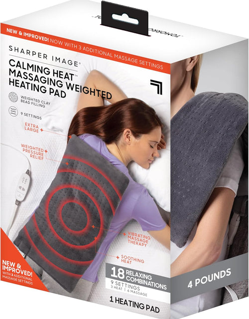 Load image into Gallery viewer, Calming Heat Massaging Weighted Heating Pad by Sharper Image- Weighted Electric Heating Pad with Massaging Vibrations, 6 Settings- 3 Heat, 3 Massage- 9 Relaxing Combinations, 12” X 24”, 4 Lbs
