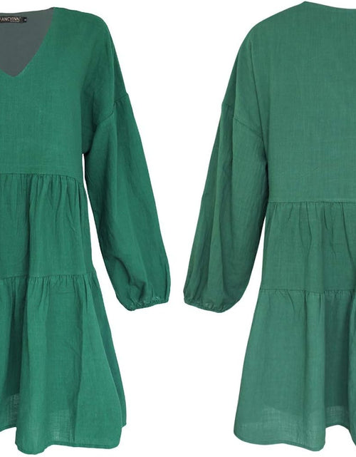 Load image into Gallery viewer, Long Sleeve Shift Tunic Dress Ruffle Swing Babydoll Juniors Mini Ruffle Dress with Pockets
